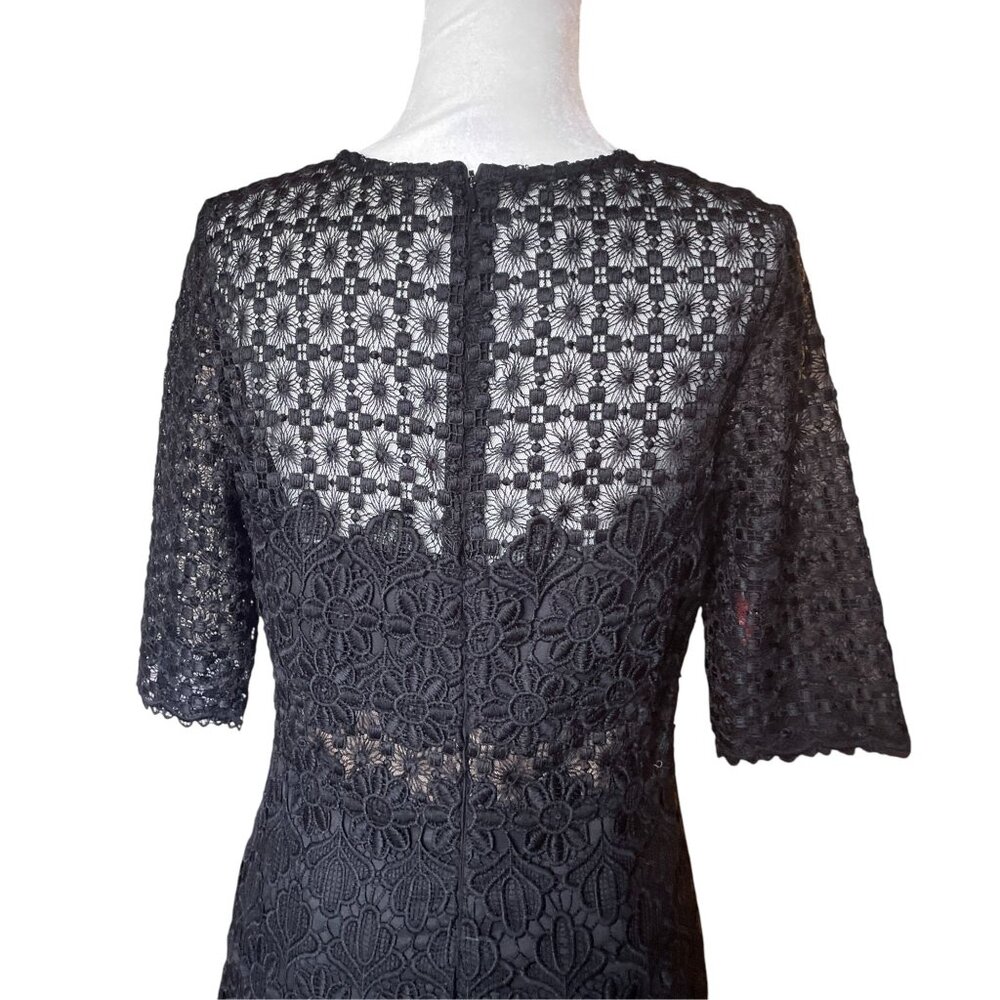 Anthropologie ML Monique Lhuillier Black Floral Lace Sheath Dress Sz 10 - Picture 4 of 16